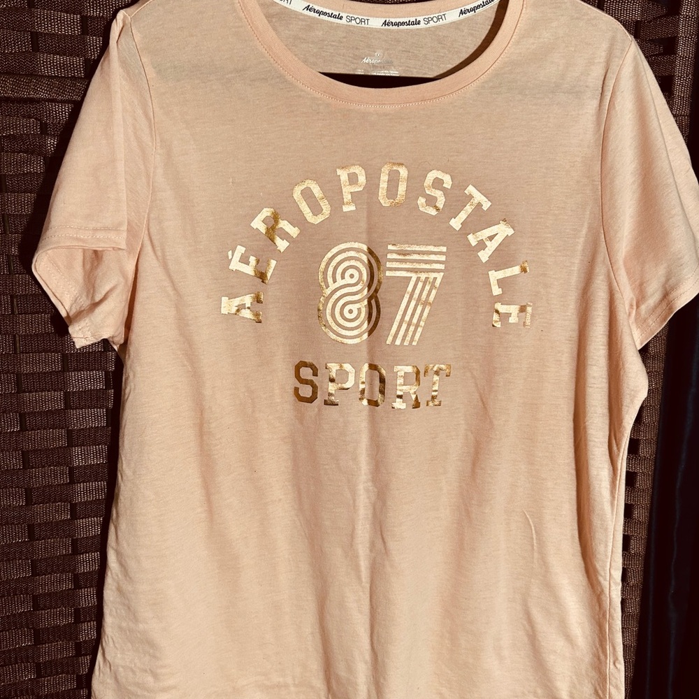 Aeropostale Peach Tee with Gold Logo